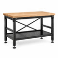 Banco da lavoro 120 × 60 × 90 cm in legno naturale e acciaio nero con ripiano inferiore