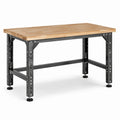 Banco da lavoro in legno e acciaio 120 × 60 × 90 cm, marrone naturale e nero, con piedini regolabili