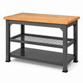 Banco da lavoro 120 × 60 × 90 cm con piano in legno massello, telaio nero e 2 ripiani