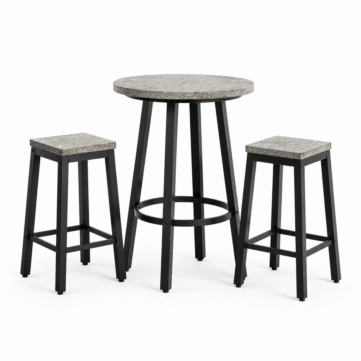 Set da bar 3 pezzi con tavolo rotondo Ø60 × 90 cm e 2 sgabelli 35 × 35 × 65 cm, grigio e nero