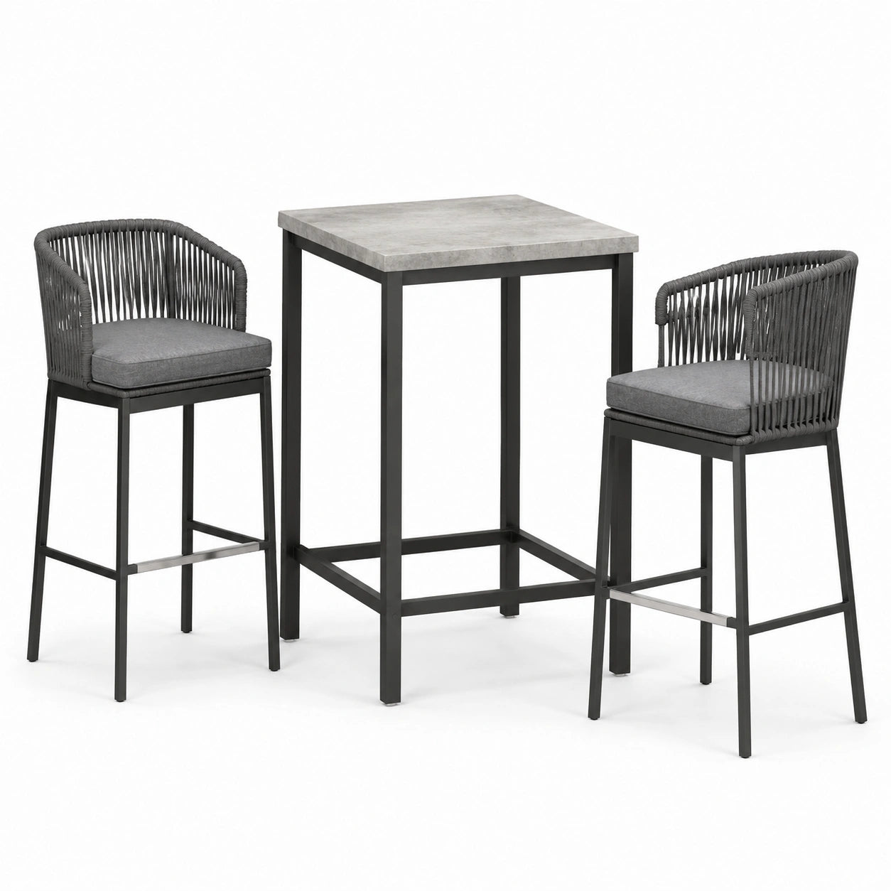 Set da bar a 3 pezzi grigio, antracite e nero con tavolo 70 × 70 × 105 cm e 2 sgabelli 56 × 58 × 100 cm