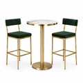 Tavolo alto rotondo Ø 70 × 105 cm con 2 sgabelli 45 × 48 × 102 cm, verde scuro, dorato e bianco effetto marmo