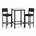 Set moderno con tavolo alto 60 × 60 × 91 cm e 2 sgabelli 40 × 44 × 96 cm, nero e bianco effetto marmo