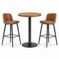 Set da bar 3 pezzi marrone e nero con tavolo rotondo Ø 90 × H 105 cm e 2 sgabelli L 45 × P 50 × H 100 cm