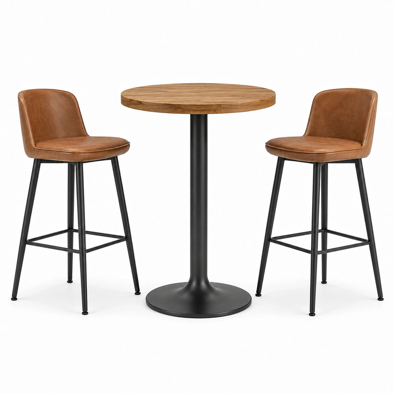 Set da bar 3 pezzi marrone e nero con tavolo rotondo Ø 90 × H 105 cm e 2 sgabelli L 45 × P 50 × H 100 cm