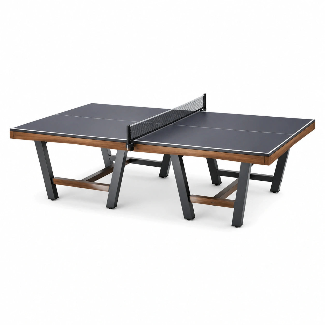 Tavolo da ping pong moderno 274 × 152,5 × 76 cm grigio, marrone e nero con rete