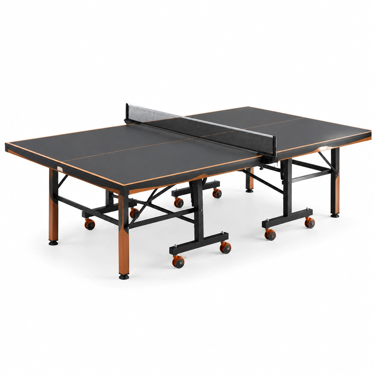 Tavolo da ping pong pieghevole 274 × 152,5 × 76 cm, piano nero in MDF, struttura in acciaio e ruote