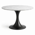 Tavolo rotondo Ø 100 × 75 cm con piano effetto marmo bianco e base centrale nera