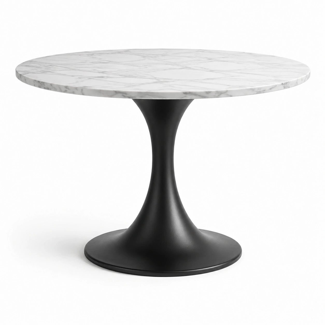 Tavolo rotondo Ø 100 × 75 cm con piano effetto marmo bianco e base centrale nera
