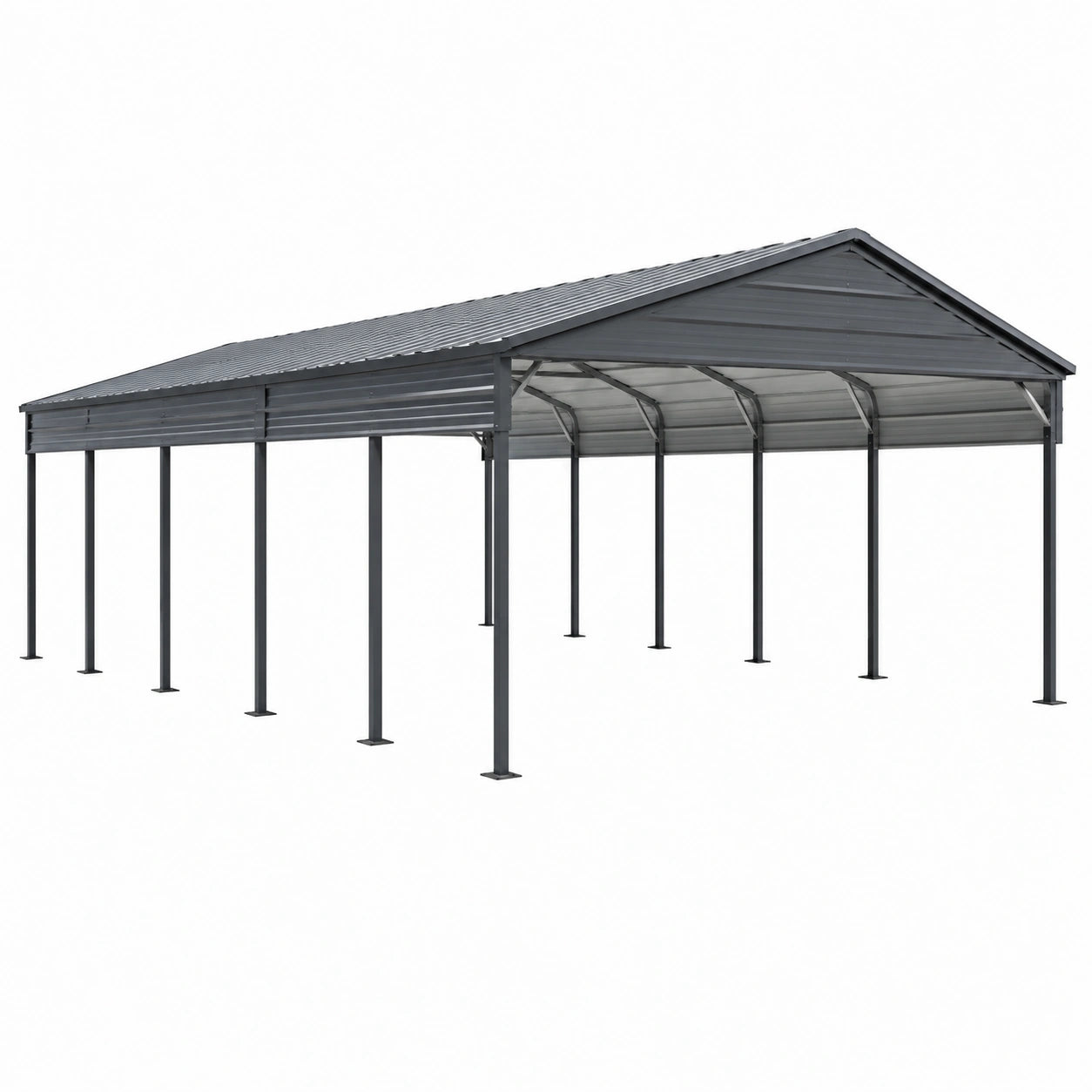 Carport doppio in acciaio grigio antracite con tetto a due falde, 600 × 600 × 310 cm