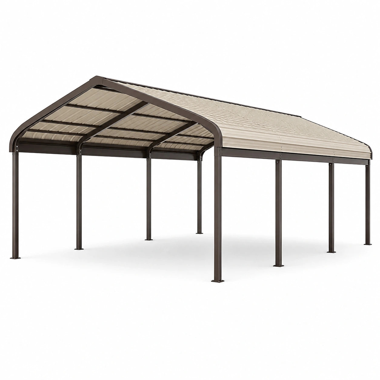 Carport autoportante 600 × 300 × 270 cm in metallo marrone con copertura curva beige