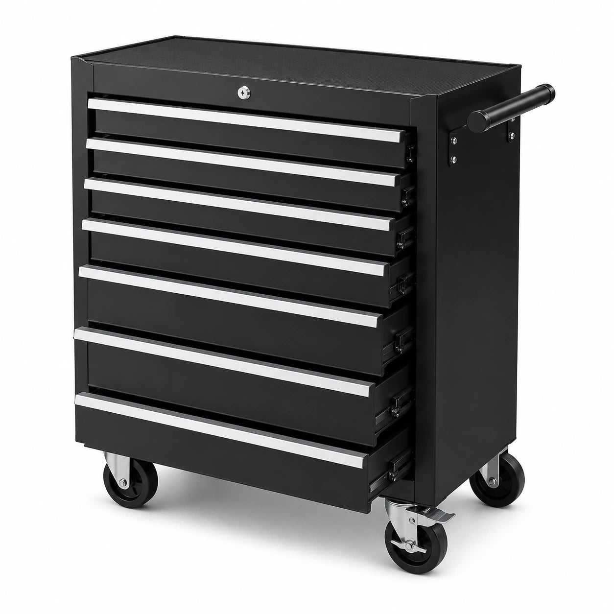 Carrello portautensili nero e argento 69 × 33 × 77 cm con 7 cassetti, ruote e serratura