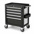 Carrello portautensili nero e argento in acciaio, 77 × 47 × 97 cm, con 5 cassetti, serratura e ruote