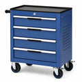 Carrello portautensili in acciaio blu e nero, 69 × 33 × 75 cm, 4 cassetti con serratura e ruote