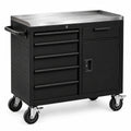 Carrello portautensili in acciaio nero e argento 100 × 50 × 100 cm con 6 cassetti, 1 anta e 4 ruote