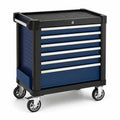 Carrello portautensili in acciaio blu, nero e argento, 77 × 46 × 97 cm, con 6 cassetti, serratura e 4 ruote