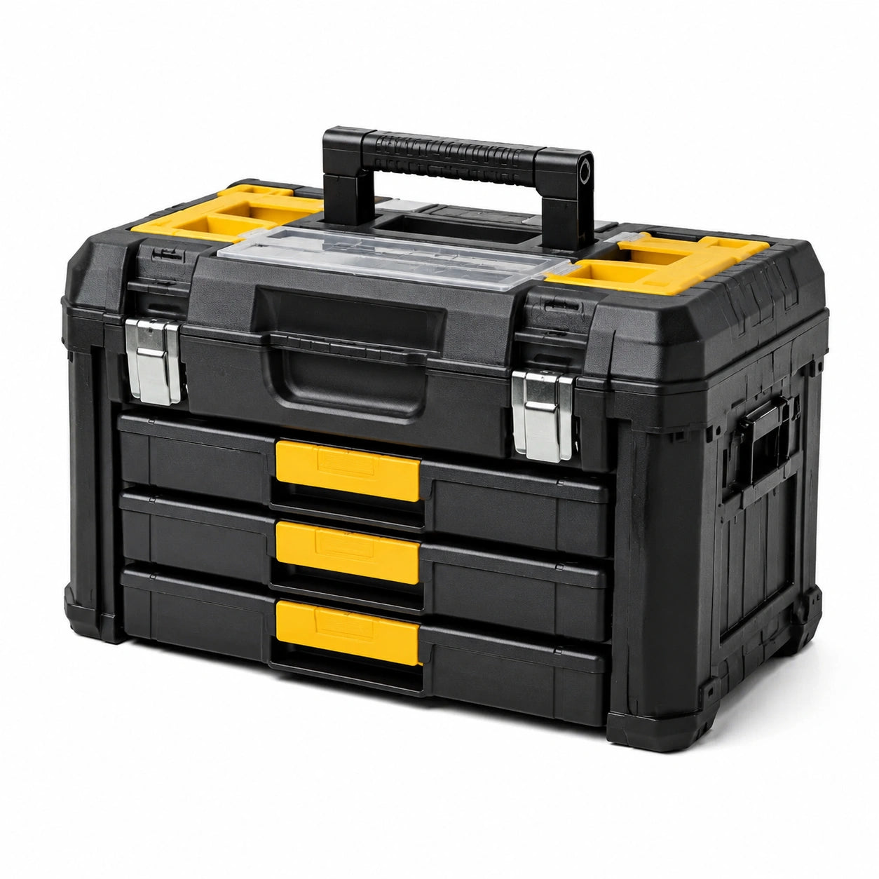 Cassetta portautensili portatile con 3 cassetti, 52 × 32 × 40 cm, nera e gialla