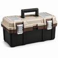 Cassetta portautensili 48 × 25 × 25 cm nera, beige e marrone con manico pieghevole e organizer