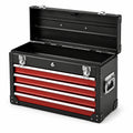 Cassettiera portautensili da officina in acciaio nero, rosso e argento, 66 × 31 × 38 cm, 4 cassetti con serratura