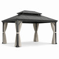 Gazebo da giardino antracite con tetto rigido ventilato e tende beige, 400 × 300 × 270 cm