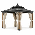 Gazebo da giardino 360 × 360 × 310 cm marrone, nero e beige con tetto rigido a doppio livello e tende laterali