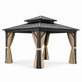 Gazebo da giardino 300 × 360 × 280 cm in metallo antracite con tende beige e tetto rigido ventilato