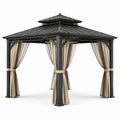 Gazebo da giardino 300 × 300 × 290 cm in metallo antracite con tende beige e tetto rigido a doppio livello
