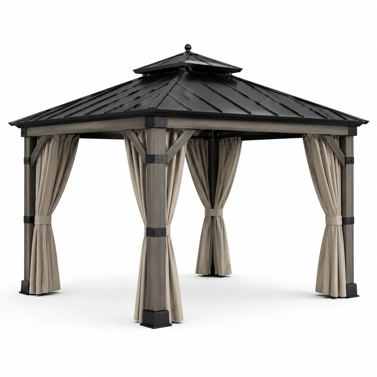 Gazebo da giardino grigio, talpa e nero 365 × 305 × 290 cm con tetto rigido ventilato e tende laterali