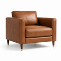 Poltrona moderna in effetto pelle marrone cognac e oro, 103 × 90 × 85 cm