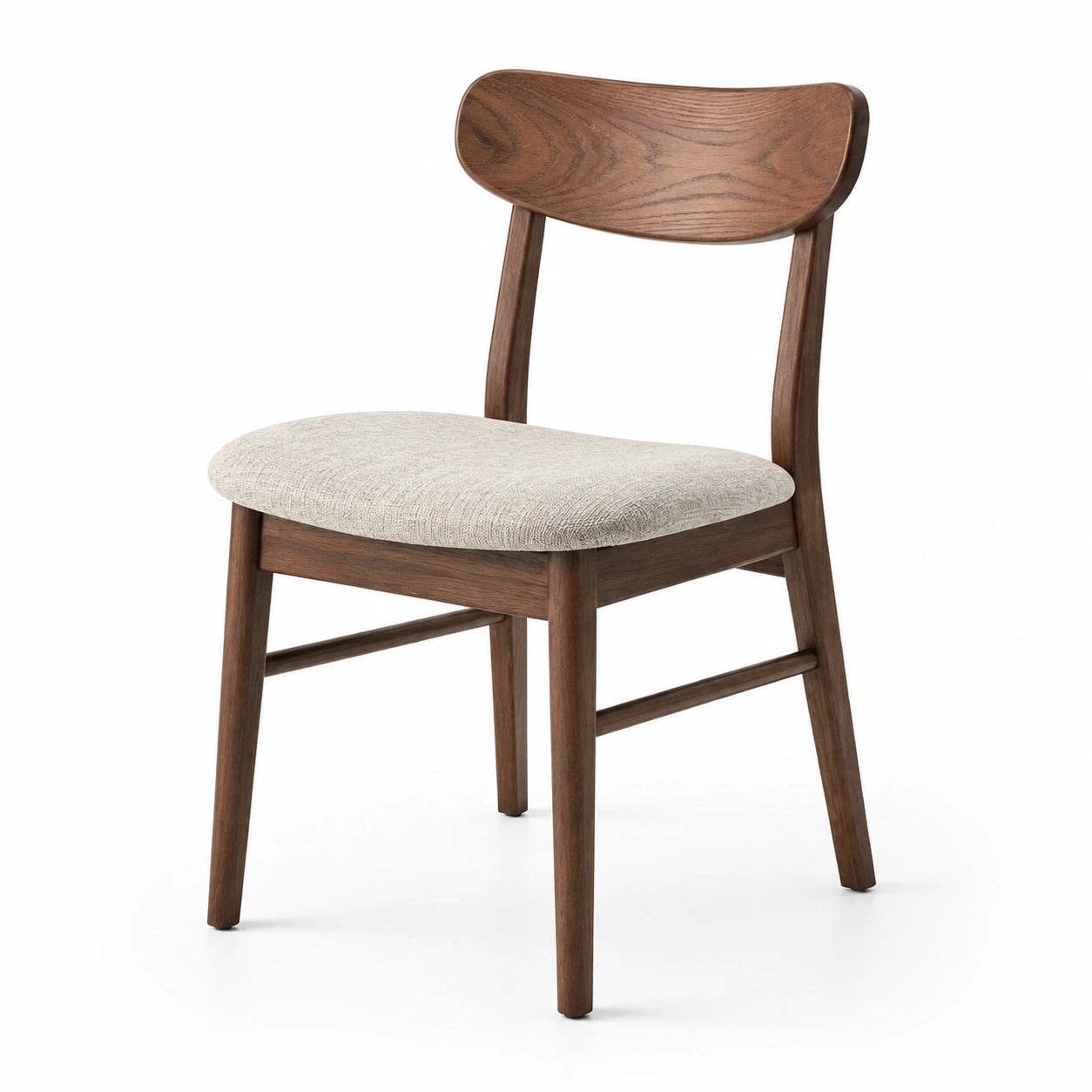 Sedia contemporanea in legno marrone con seduta imbottita beige, 50 × 55 × 78 cm