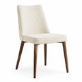 Sedia da pranzo imbottita in bouclé crema con gambe in legno marrone, 50 × 58 × 85 cm