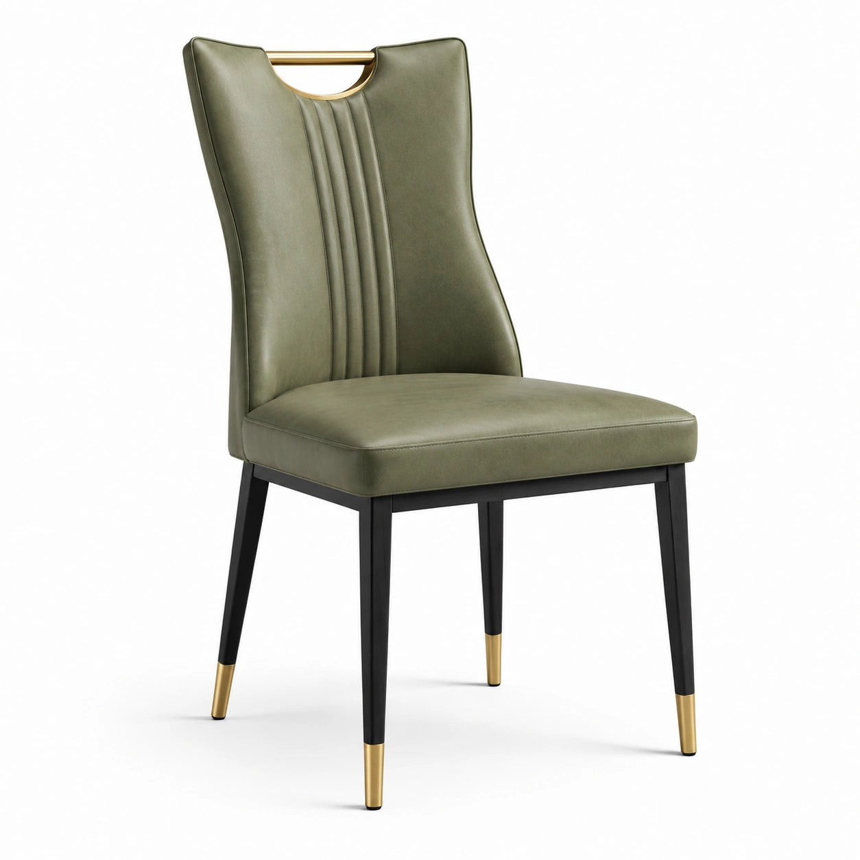 Sedia imbottita in similpelle verde oliva con schienale alto, 49 × 57 × 91 cm