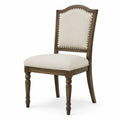 Sedia imbottita classica in legno marrone con tessuto beige, 50 × 58 × 98 cm