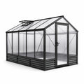 Serra da giardino 244 × 185 × 210 cm in alluminio nero con pannelli trasparenti, porta e finestra da tetto