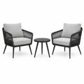 Set moderno da esterno con 2 poltrone 72 × 75 × 78 cm e tavolino rotondo Ø 50 × 45 cm, nero e grigio chiaro