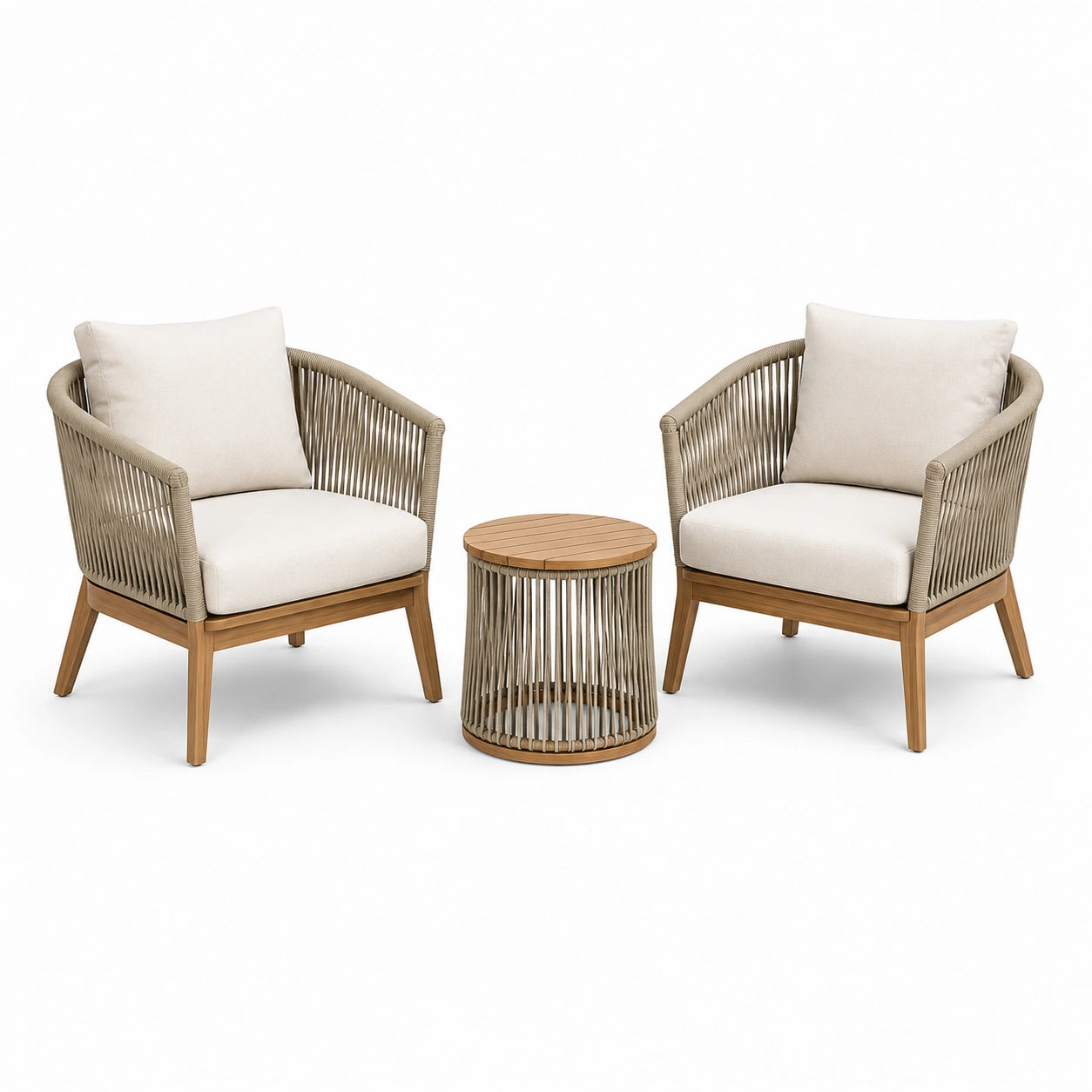 Set da giardino 3 pezzi con 2 poltrone da 74 × 78 × 82 cm e tavolino rotondo da 50 × 48 cm, beige, crema e marrone