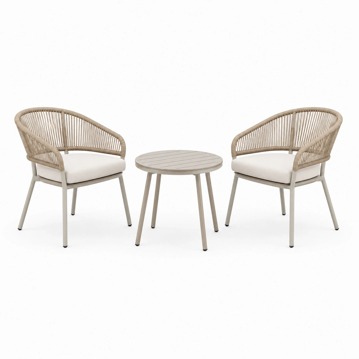 Set da giardino beige e crema con 2 poltrone 68 × 70 × 79 cm e tavolino rotondo Ø 60 × 45 cm