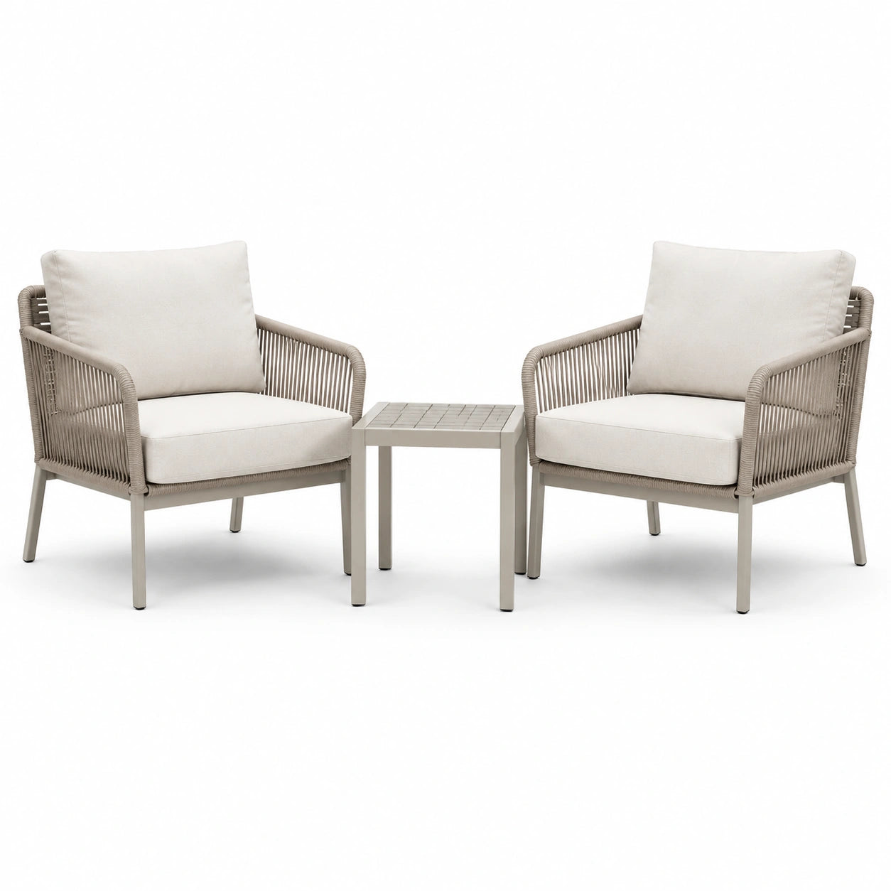 Set da giardino da 3 pezzi tortora e beige, 2 poltrone 72 × 75 × 80 cm e tavolino 45 × 45 × 43 cm